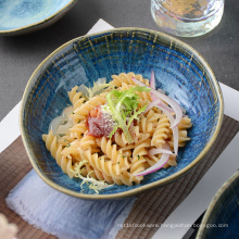 Ceramic Japanese Style Noodle Soup Bowl Under Glazed Blue Fabric Pattern Porcelain Ramen Bowl